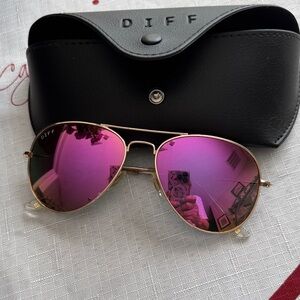 Diff Eyewear Rose Gold Frame Sunglasses with Pink Mirrored Lenses